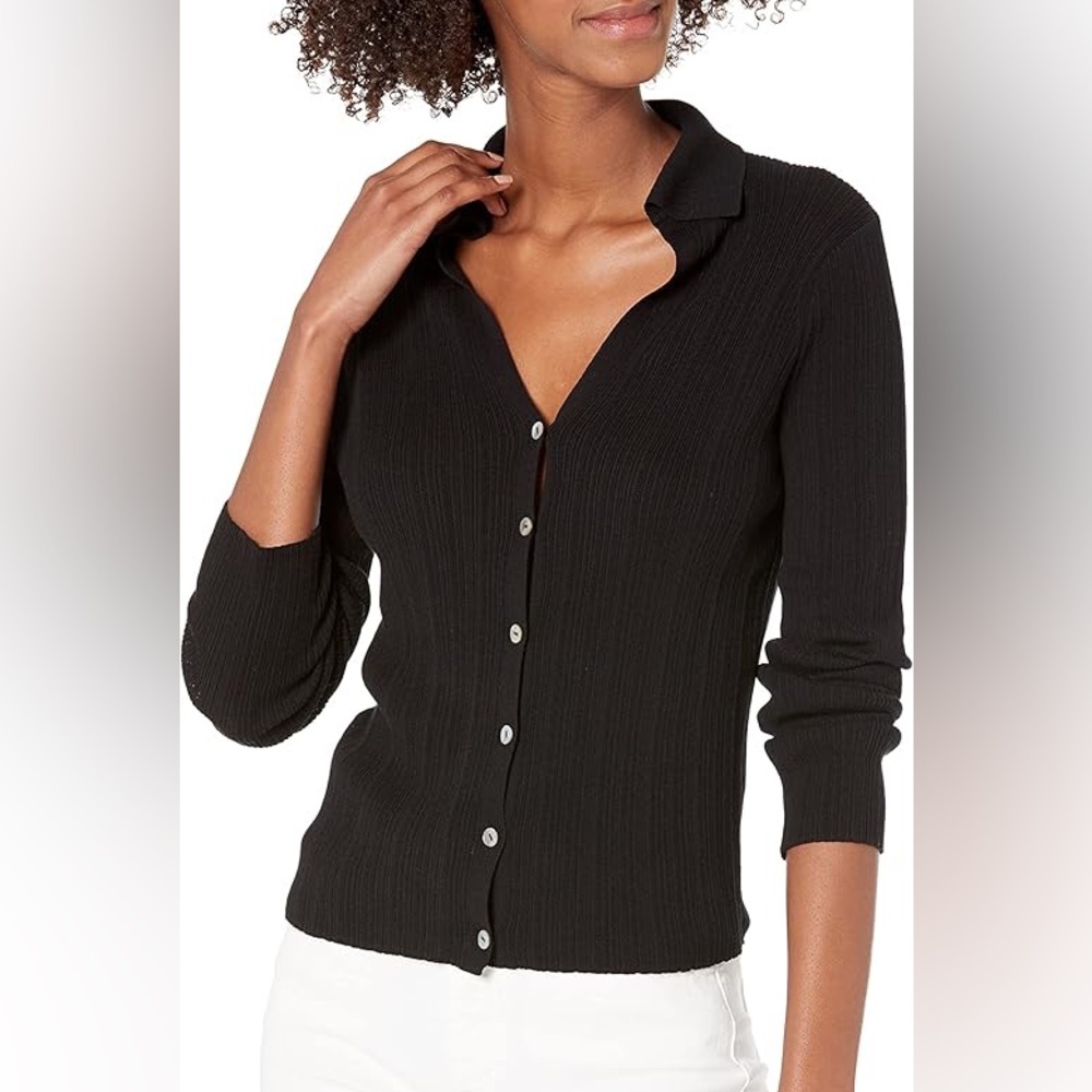 Vince Black Ribbed Cardigan